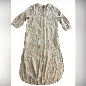 Bohoblu Chic Cream Linen Button-Up Midi Dress Long Sleeve Sz L